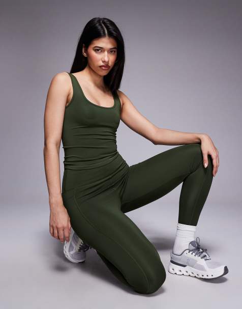 4505 Icon active slightly cropped tank top in khaki - view 1