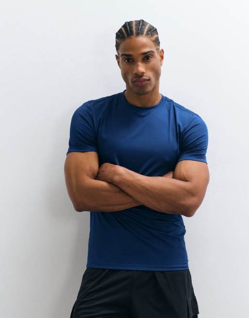 4505 - Icon - Active - Sneldrogend muscle fit basislaag trainings-T-shirt in diepblauw, 5 van 5