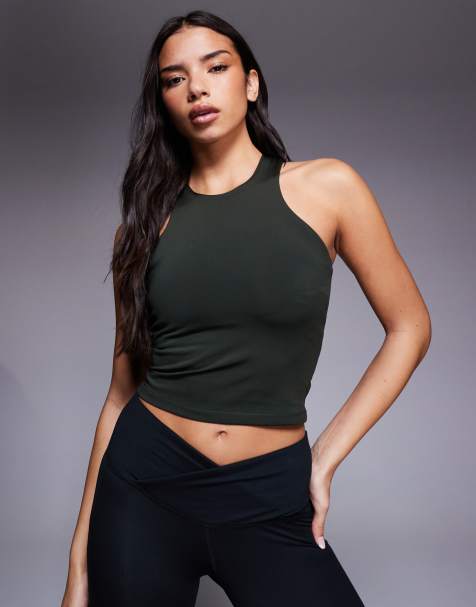4505 Icon active tank top with inner bra and removable padding in dark khaki - view 1