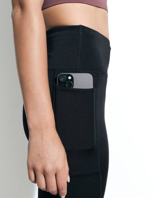 4505 Icon active tie waist run leggings with phone pocket in black, 3 of 6