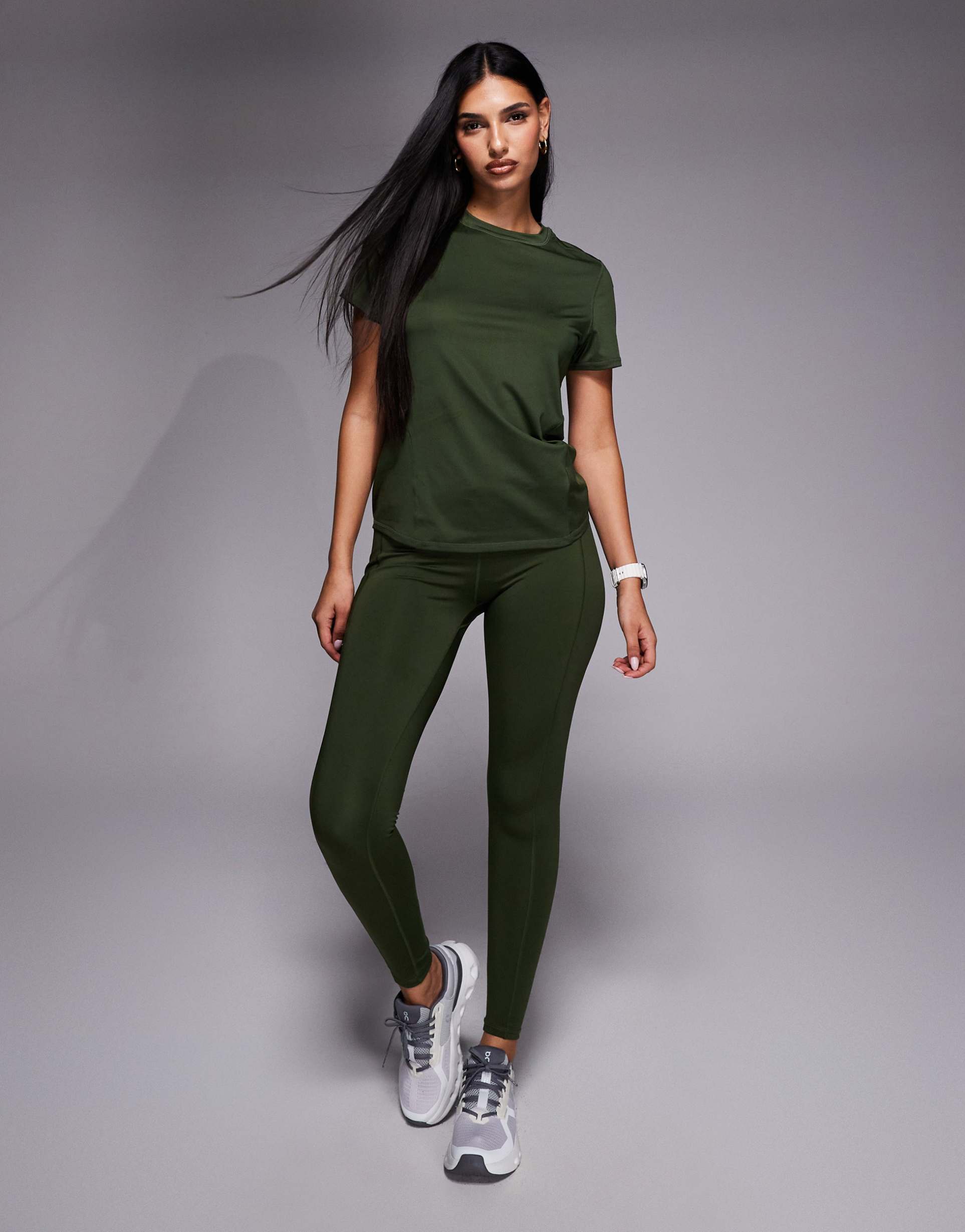4505 icon active tie waist run leggings with phone pocket in khaki