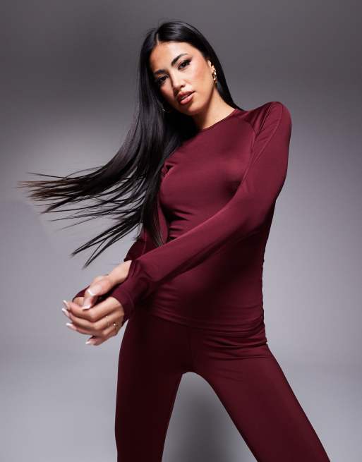 4505 - Icon Active - Top a maniche lunghe slim fit bordeaux 