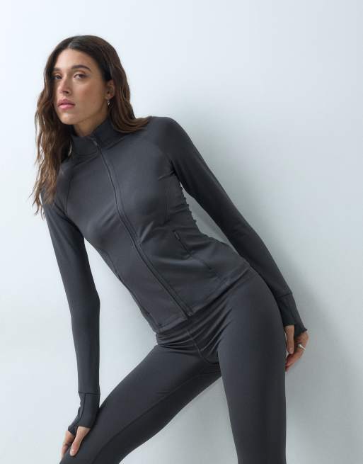 4505 Icon active veste sculptante zippée à manches longues avec poches zippées, gris charbon, 3 de 5