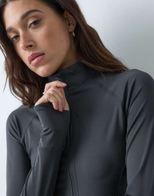 4505 Icon active veste sculptante zippée à manches longues avec poches zippées, gris charbon, 4 de 5
