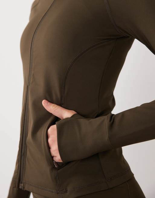 4505 Icon active zip up sculpting long sleeve jacket with zip pockets in coffee, 3 of 4