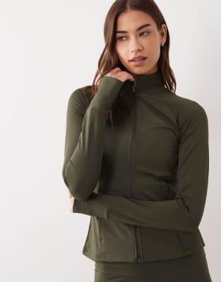 4505 Icon Active Zip Up Sculpting Long Sleeve Jacket With Zip Pockets In Green