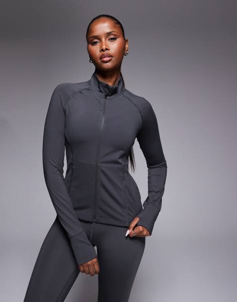 4505 Icon active zip up sculpting long sleeve jacket with zip pockets in smoke grey