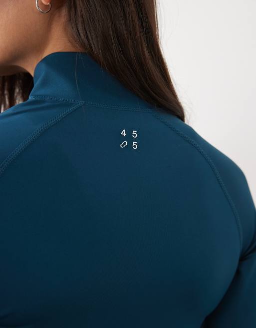 4505 Icon active zip up sculpting long sleeve jacket with zip pockets in teal blue, 3 of 4