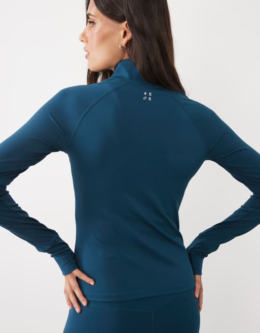 4505 Icon active zip up sculpting long sleeve jacket with zip pockets in teal blue, 4 of 4