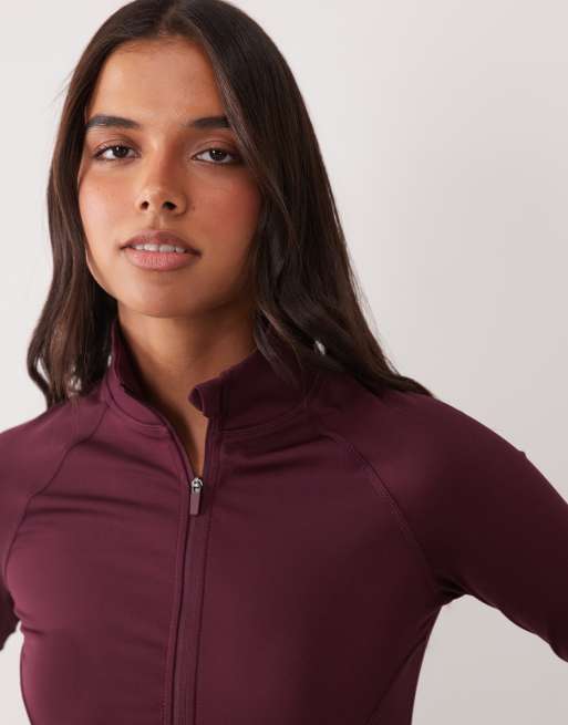 4505 Icon active zip up sculpting long sleeve jacket with zip pockets in wine, 2 of 4