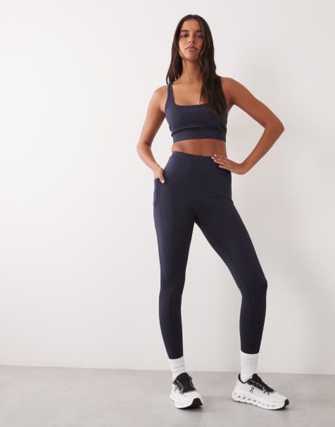 4505 Icon aktive Lauf-Leggings mit Bindebund und Handytasche in Marineblau - view 1