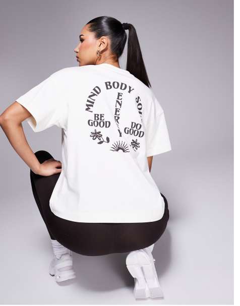 4505 Icon back print heavyweight cotton oversized t-shirt with quick dry finish in off white - view 1