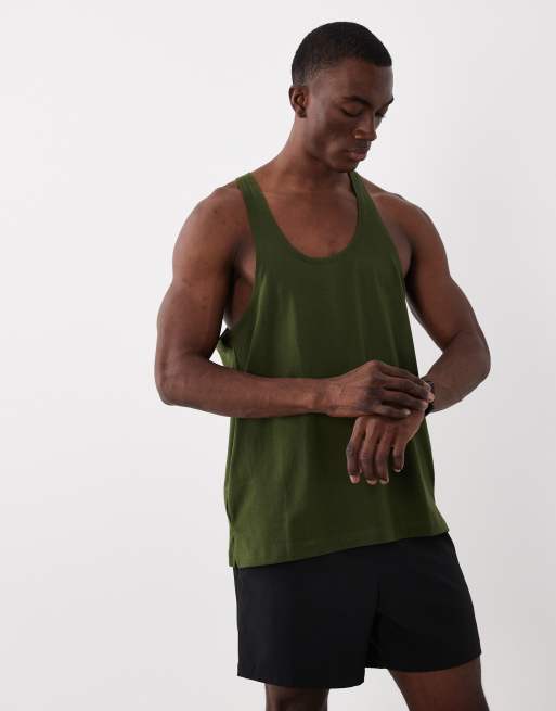 4505 – Icon – Baumwoll-Trägershirt im Stringer-Stil in Khaki mit schnelltrocknendem Finish, 3 von 5