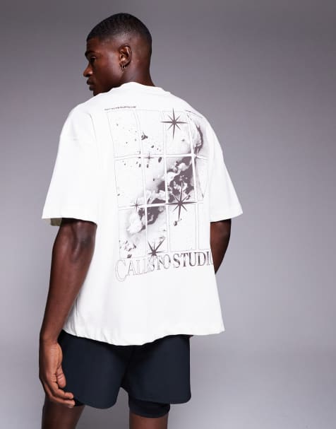 4505 – Icon – Biały gruby bawełniany T-shirt oversize z szybkoschnącym wykończeniem i nadrukiem na plecach - view 1