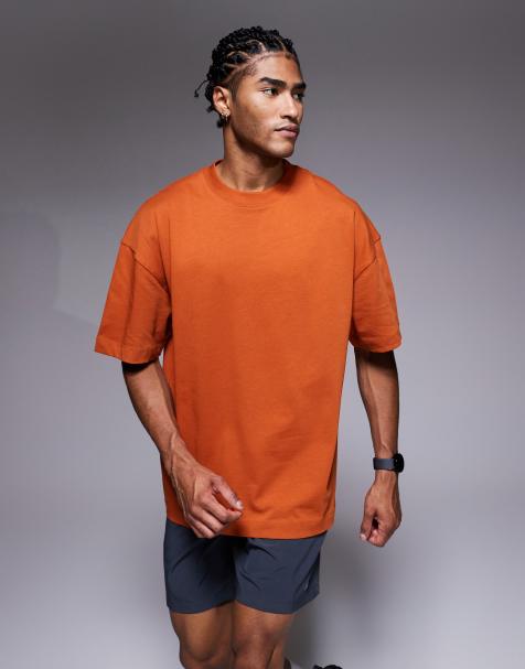 4505 Icon boxy heavyweight cotton T-shirt with quick dry finish in terracotta - view 1