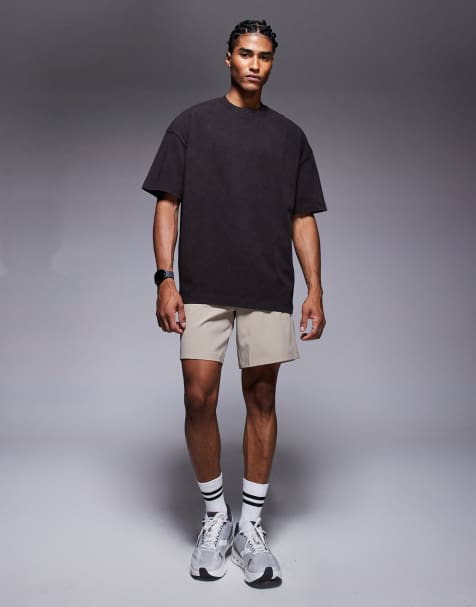 4505 Icon boxy heavyweight cotton t-shirt with quick dry finish in washed brown - view 1