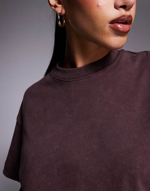 4505 Icon boxy heavyweight cotton t-shirt with quick dry finish in washed cocoa 