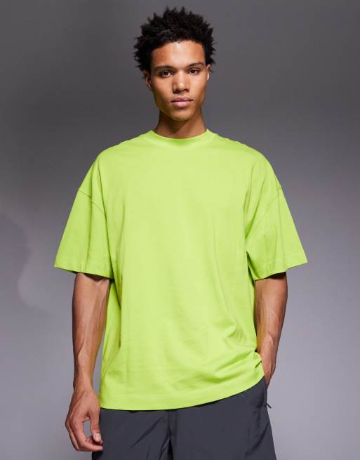 4505 Icon boxy oversized heavyweight cotton t-shirt with quick dry finish in acid green, 2 of 5