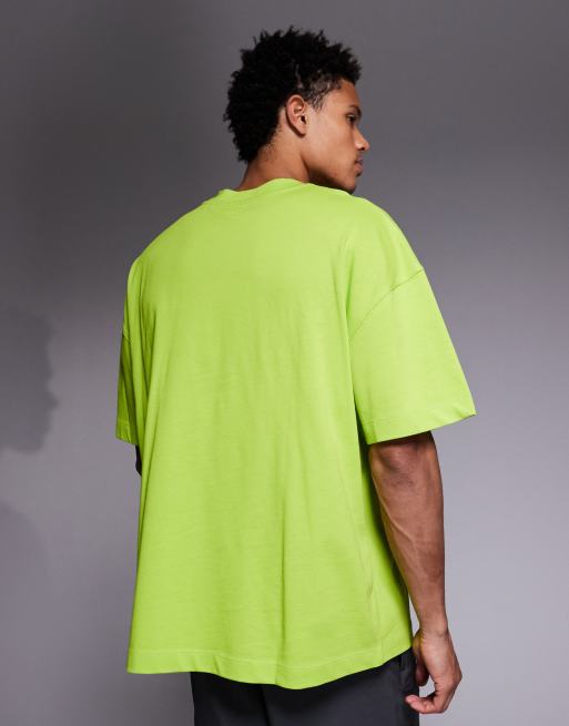 4505 Icon boxy oversized heavyweight cotton t-shirt with quick dry finish in acid green, 3 of 5