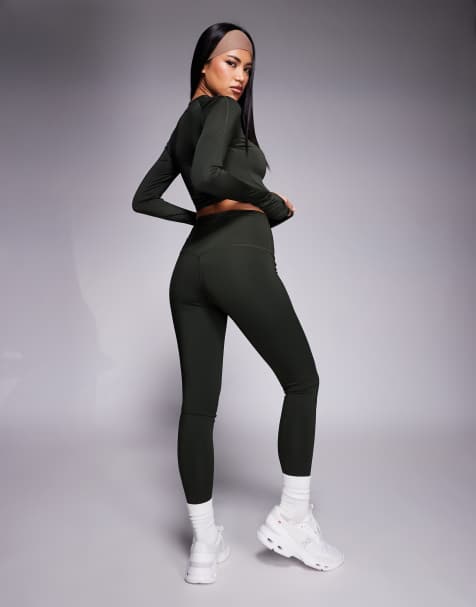 4505 - Icon - Bum-vormgevende fitness legging met binnenzak in donker kaki - view 1