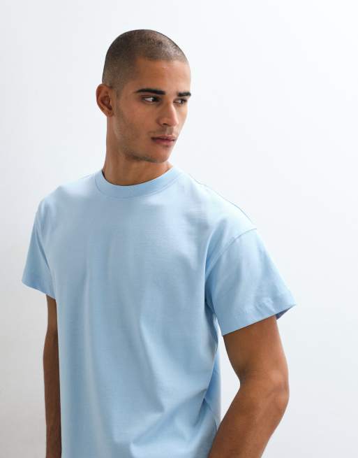 4505 Icon camiseta de algodón grueso de corte boxy encogido con acabado de secado rápido en azul claro, 4 de 5