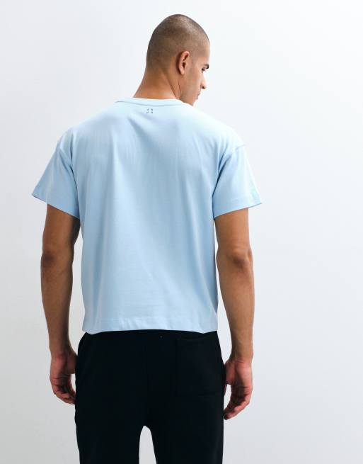 4505 Icon camiseta de algodón grueso de corte boxy encogido con acabado de secado rápido en azul claro, 5 de 5