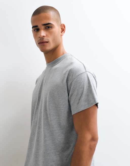 4505 Icon camiseta de algodón grueso de corte boxy encogido con acabado de secado rápido en gris jaspeado, 4 de 5