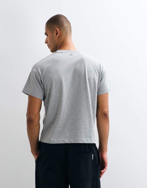 4505 Icon camiseta de algodón grueso de corte boxy encogido con acabado de secado rápido en gris jaspeado, 5 de 5