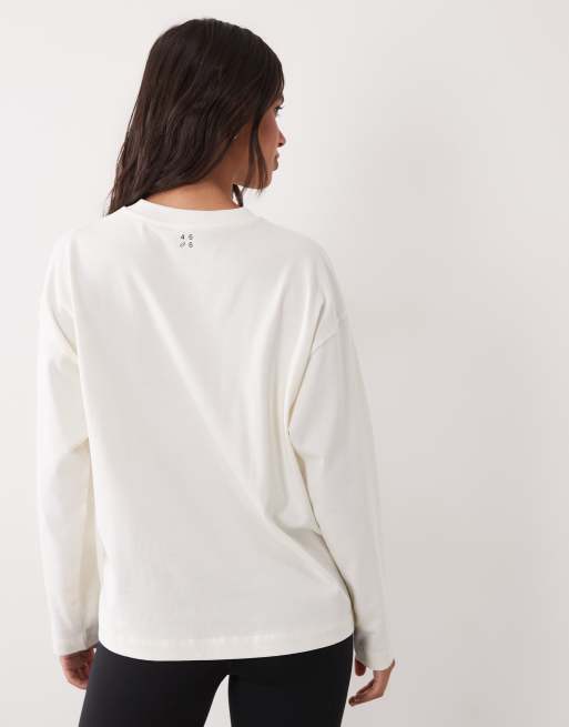 4505 Icon camiseta de manga larga extragrande de algodón grueso en blanco vintage, 4 de 4