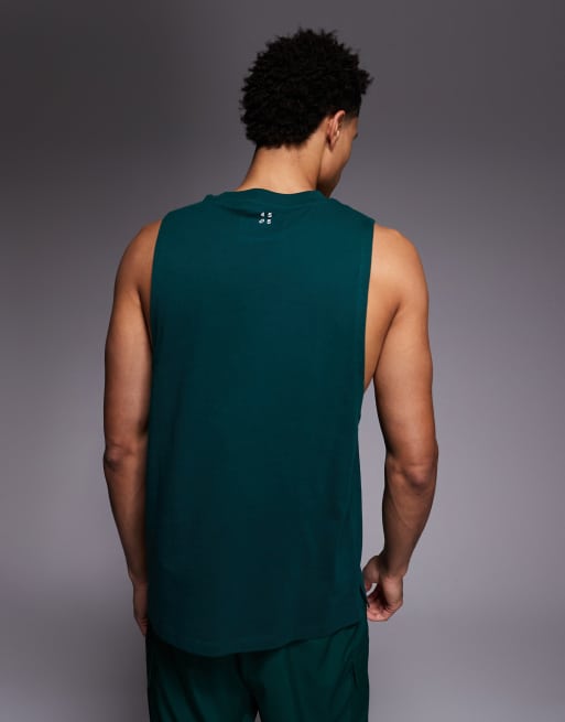 4505 - Icon - Canotta da allenamento verde bottiglia in cotone quick dry con giromanica ampio, 3 di 5