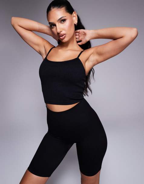 4505 - Icon - Canotta da yoga nera a coste senza cuciture con reggiseno interno - view 1