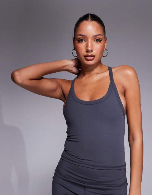 4505 - Icon - Caraco de yoga doux au toucher avec brassière intégrée - Gris acier 