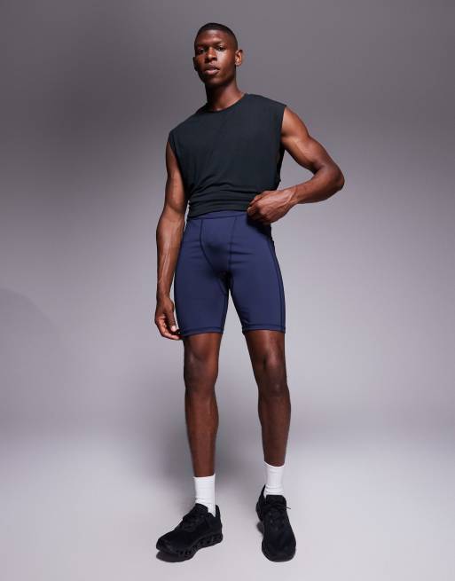 4505 – Icon – Ciemnogranatowe szybkoschnące legginsy sportowe base layer do połowy uda, 2 z 5