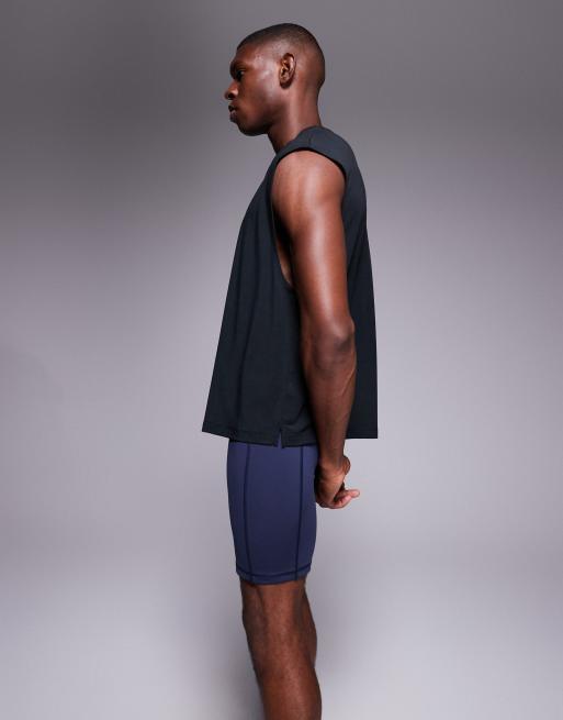 4505 – Icon – Ciemnogranatowe szybkoschnące legginsy sportowe base layer do połowy uda, 3 z 5