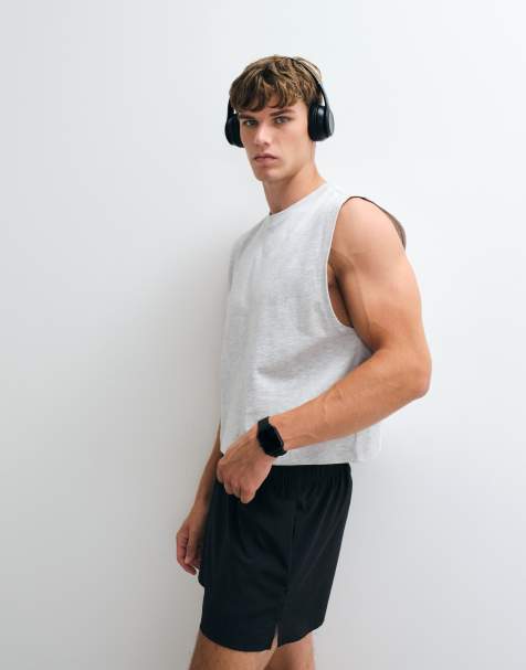 4505 Icon cotton cropped lifting tank with quick dry finish in grey marl - view 1