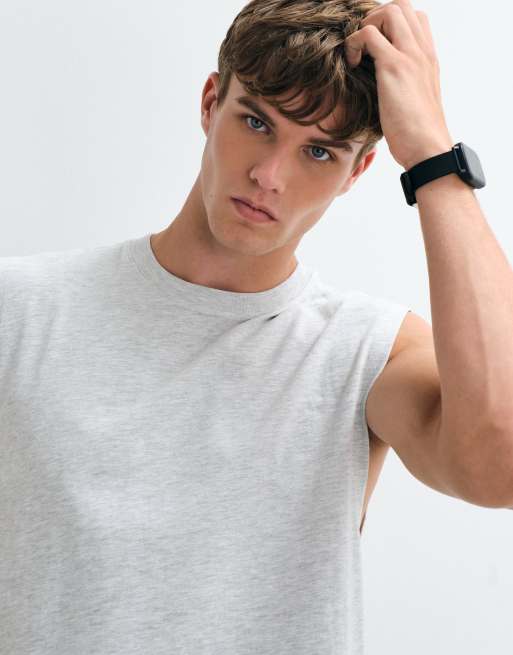 4505 Icon cotton cropped lifting tank with quick dry finish in grey marl, 4 of 5