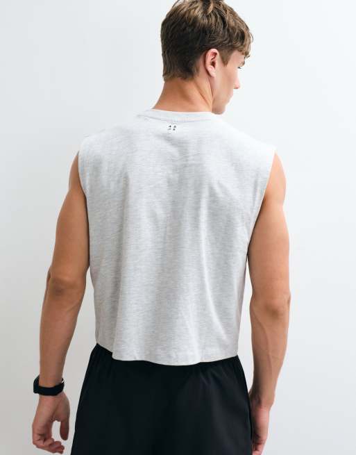 4505 Icon cotton cropped lifting tank with quick dry finish in grey marl, 5 of 5