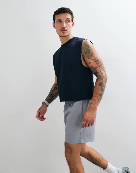 4505 Icon cotton cropped lifting tank with quick dry finish in navy - view 1
