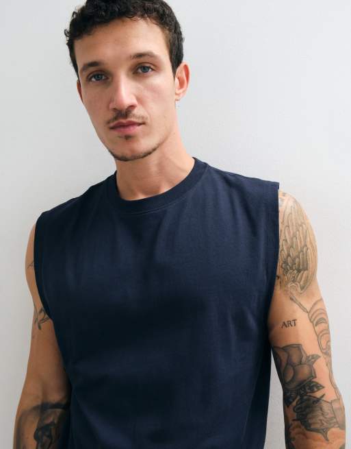 4505 Icon cotton cropped lifting tank with quick dry finish in navy, 2 of 5