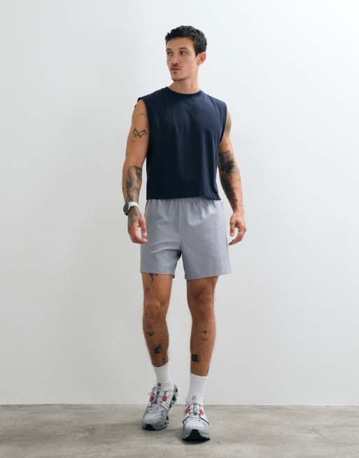 4505 Icon cotton cropped lifting tank with quick dry finish in navy, 3 of 5