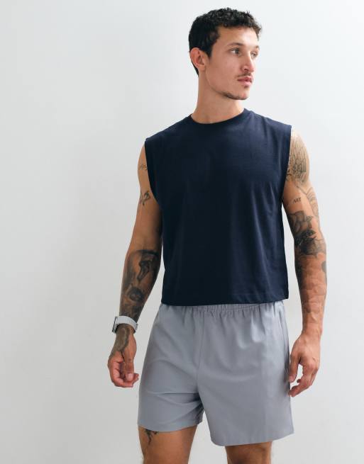 4505 Icon cotton cropped lifting tank with quick dry finish in navy, 5 of 5