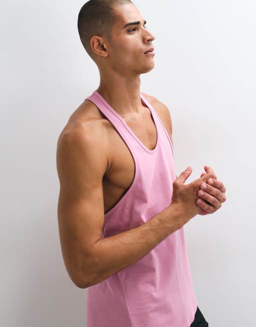 4505 Icon cotton drop armhole stringer singlet with quick dry finish in pink wash, 4 of 5