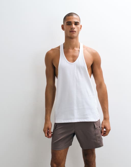 4505 Icon cotton drop armhole stringer tank top with quick-dry finish in white, 2 of 5