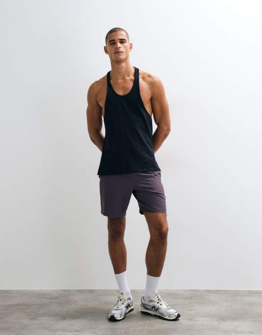 4505 Icon cotton drop armhole stringer vest with quick dry finish in black, 2 of 5