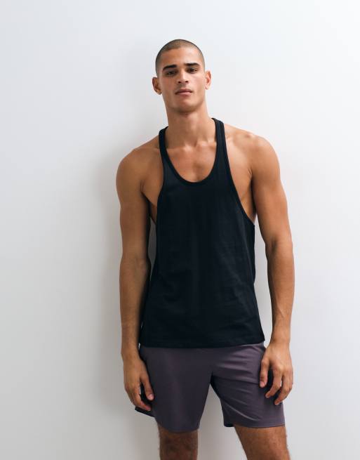 4505 Icon cotton drop armhole stringer vest with quick dry finish in black, 4 of 5