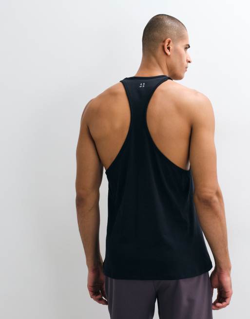 4505 Icon cotton drop armhole stringer vest with quick dry finish in black, 5 of 5
