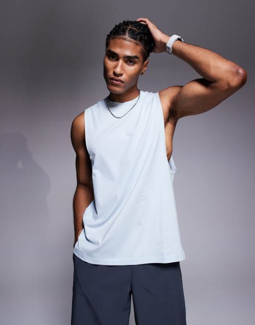 4505 Icon cotton drop armhole training singlet in pale blue  