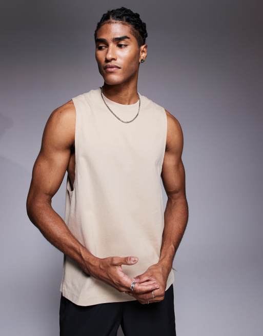 4505 Icon cotton drop armhole training singlet in stone  