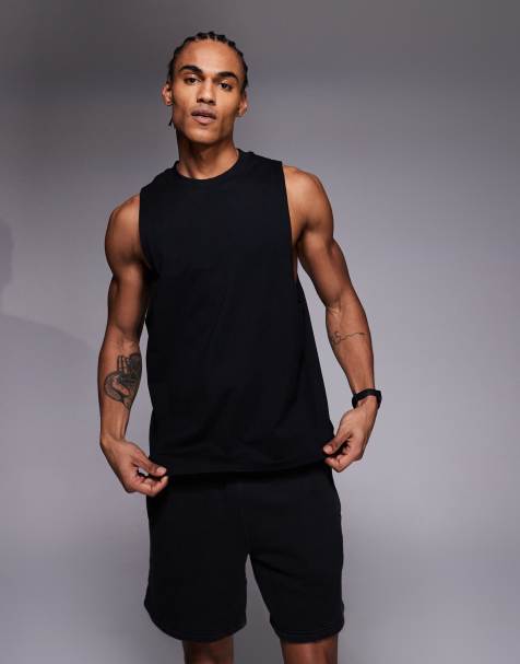 4505 Icon cotton drop armhole training singlet with quick-dry finish in black - view 1