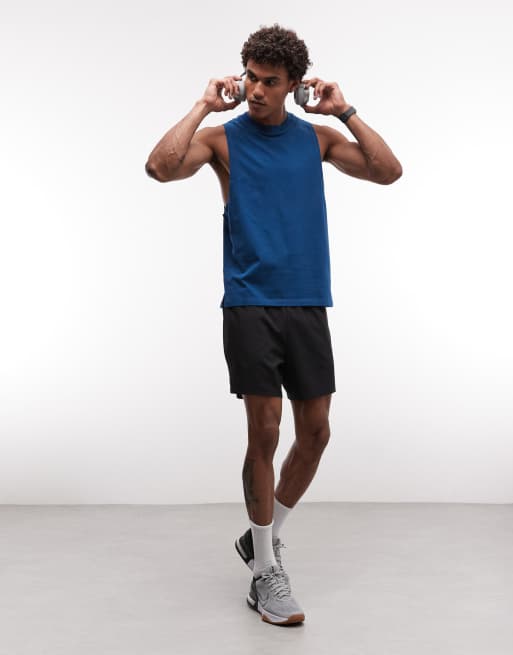4505 Icon cotton drop armhole training singlet with quick dry finish in deep blue, 2 of 5